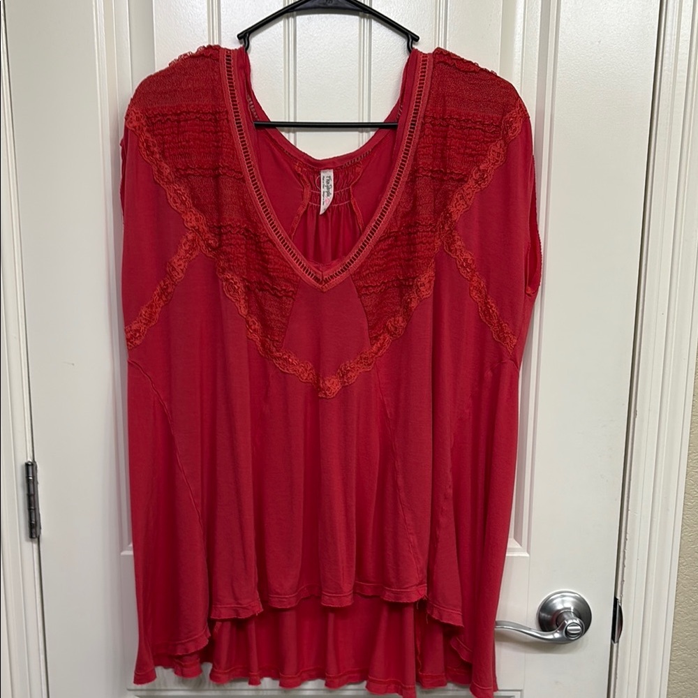 Free People Red/Orange/pink Lace Women's Top